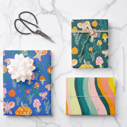 Magische Pilze Niedliche Schmetterlinge Schnecken  Geschenkpapier Set (Vorderseite)