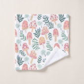 Magische Pilze Waldmuster Pink Green Badhandtuch Set (Waschlappen)