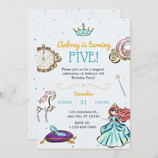 Magische Prinzessin Fairytale Einladung zum Geburt (Vorne/Hinten)