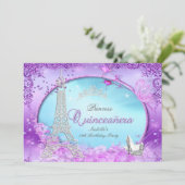 Magische Prinzessin Quinceanera Lila Aquamarin Blu Einladung (Stehend Vorderseite)