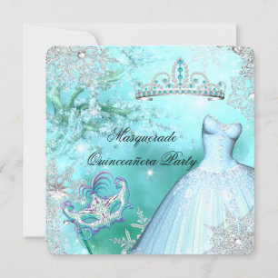 Magische Prinzessin Quinceanera-Maskerade Türkis Einladung