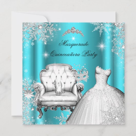 Magische Prinzessin Quinceanera Masquerade Aquamar Einladung (Vorderseite)