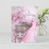 Magische Prinzessin Quinceanera Masquerade Rosa Einladung (Stehend Vorderseite)