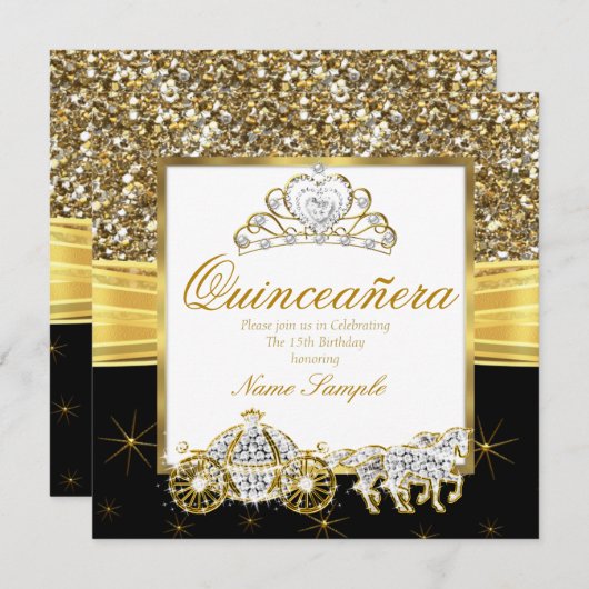 Magische Quinceanera Gold Black Horriage Einladung (Vorne/Hinten)