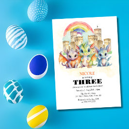 Magische Rainbow Castle Niedliche Baby Dragons Geb Einladung