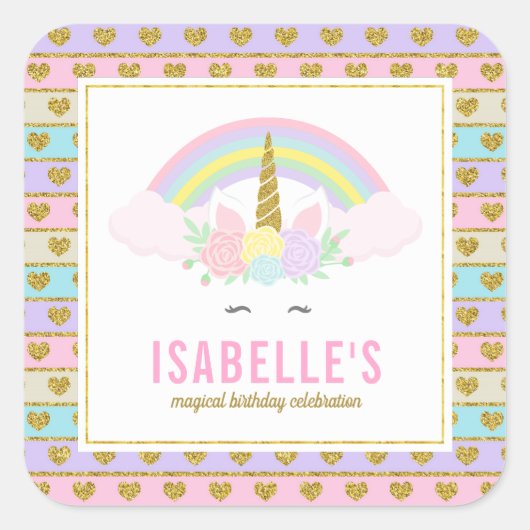 Magische Rainbow-Einhornkleber Quadratischer Aufkleber (Vorderseite)