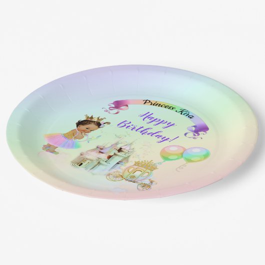 Magische Rainbow-Prinzessin-Burgbeförderung Pappteller (Schrägansicht)