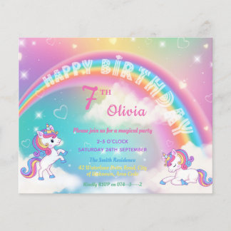 Magische Rainbow Unicorn Geburtstagsparty Einladun