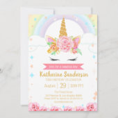 Magische Regenbogen Einhorn Gesicht Blumenmädchen Einladung (Vorderseite)