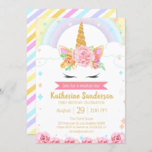 Magische Regenbogen Einhorn Gesicht Blumenmädchen  Einladung