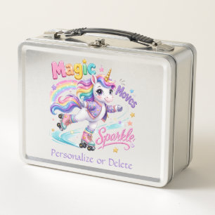 Magische Regenbogen-Einhorn-Rollschuhe Personalisi Metall Brotdose