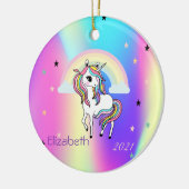 Magische Regenbogen-Einhorn-Sterne Holografisch Keramik Ornament (Links)