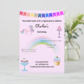 Magische Regenbogen-Einhorn-Süßigkeiten Geburtstag Einladung (Stehend Vorderseite)