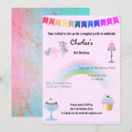 Magische Regenbogen-Einhorn-Süßigkeiten Geburtstag Einladung