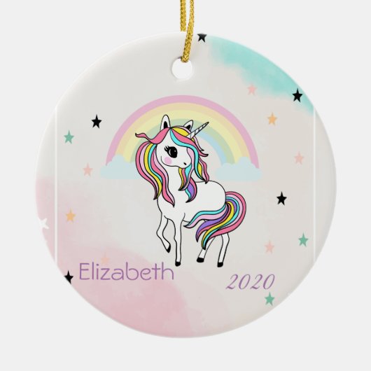 Magische Regenbogen-Einhornstars Keramik Ornament (Vorne)