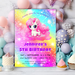 Magische Regenbogen Glitter Einhorn Geburtstagsfei Einladung