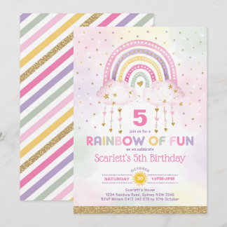 Magische Regenbogen Rosa goldene Wolken Girls Gebu Einladung