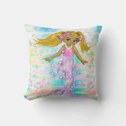 Magische Regenbogenblasen & Baby Mermaids Kissen (Vorderseite)