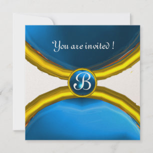 MAGISCHE RINGE, MONOGRAMM blauer Champagner-Stein Einladung