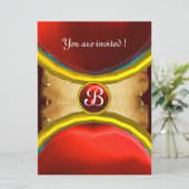 MAGISCHE RINGE, MONOGRAMM Pergament Juwel rot Einladung (Stehend Vorderseite)
