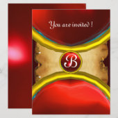 MAGISCHE RINGE, MONOGRAMM Pergament Juwel rot Einladung (Vorne/Hinten)