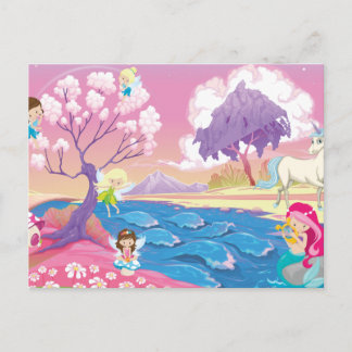 Magische Riverbank mit Fairies Unicorn und Meerjun Postkarte