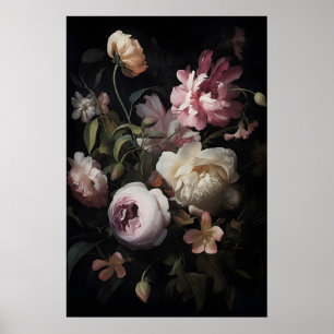 Magische rosa Blumen im Garten Druck, Botanical Da Poster