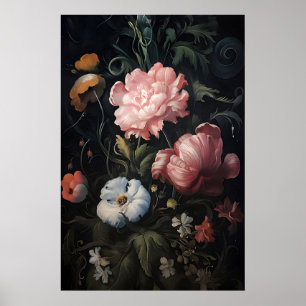 Magische rosa Blumen im Gartenprint, botanisch dun Poster
