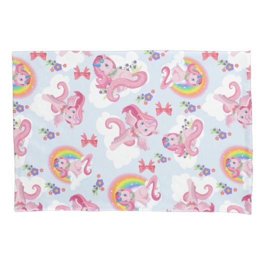 Magische Rosa Einhorn Girly Rainbow Blume Kissenbezug (Vorderseite)