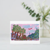 Magische rosa Landschaft mit Figuren Postkarte (Stehend Vorderseite)