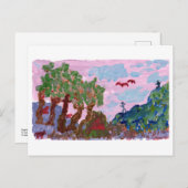 Magische rosa Landschaft mit Figuren Postkarte (Vorne/Hinten)