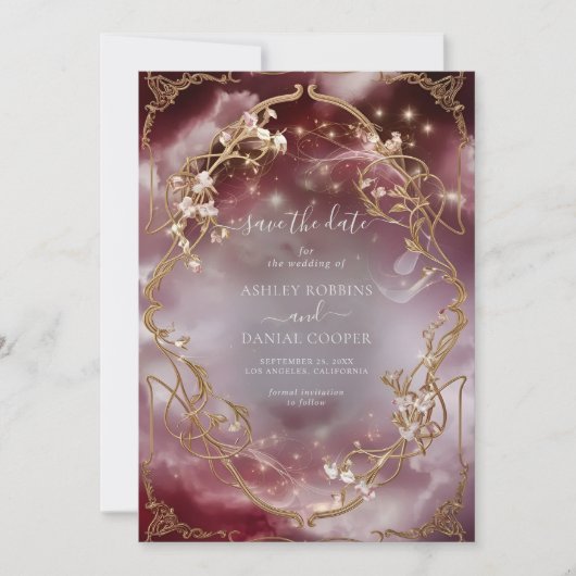 Magische Rose Gold Verziert Barock Save the Date Einladung (Vorderseite)