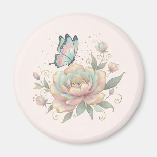 Magische Rose und Schmetterling in Pastellfarben Magnet