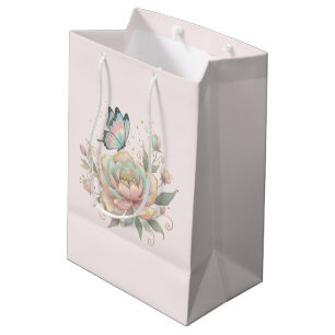 Magische Rose und Schmetterling in Pastellfarben Mittlere Geschenktüte