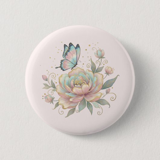 Magische Rose und Schmetterling Pastell Button (Vorderseite)