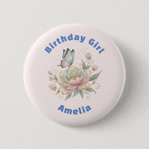 Magische Rose und Schmetterling Pastell-Geburtstag Button
