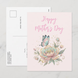 Magische Rose und Schmetterling Pastell Muttertag Feiertagspostkarte