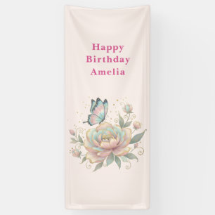 Magische Rose und Schmetterling Pastellfarben Gebu Banner