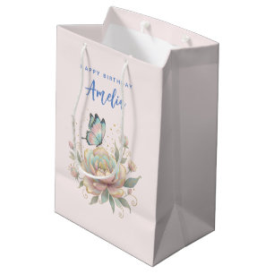 Magische Rose und Schmetterling Pastellfarben Gebu Mittlere Geschenktüte