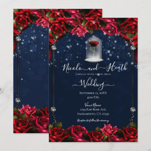 Magische Rote Rose Weiß Gold Silber Blau Hochzeit Einladung