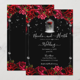 Magische rote Rose Weißgold Silber Schwarz Hochzei Einladung