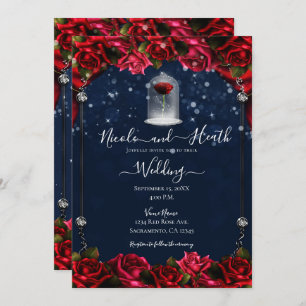 Magische Rote Rose White Gold Silver Blue Wedding Einladung