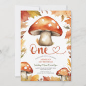Magische rustikale Pilze Niedliches Kind 1. Geburt Einladung (Vorderseite)