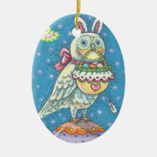 MAGISCHE SCHEUNEULE & OSTERNEST, FEIERTAGSDEKORATI KERAMIK ORNAMENT