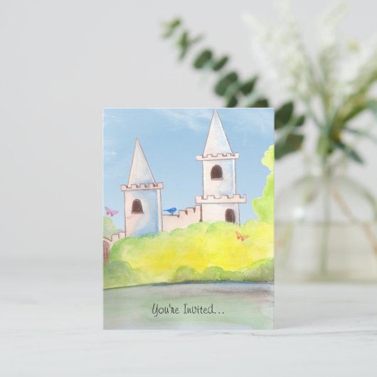 Magische Schlosswatercolor-Party Einladung (Stehend Vorderseite)