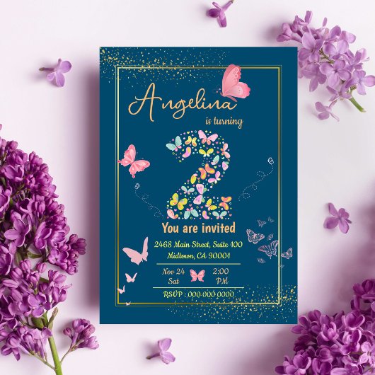 Magische Schmetterlinge niedlich 2. Geburtstag Einladung