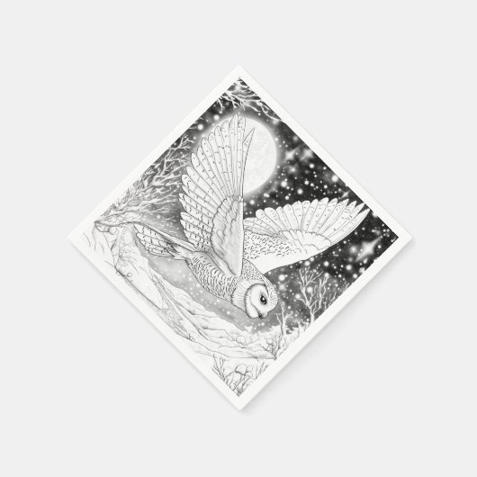 Magische Schnee-Eule im Flug unterm Sternenhimmel Serviette (Ecke)