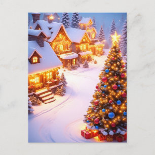 🎄 Magische schneebedeckte Dorfszene ❄️Weihnachtli Postkarte