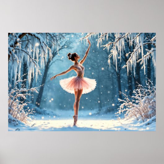 Magische Schneefall Ballerina Wintersport Kunst Poster (Vorne)