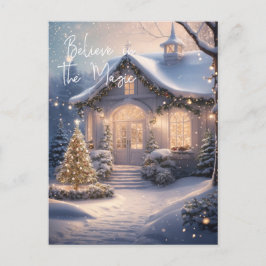 Magische Schneeweihnachtskarte mit Light Hütte Feiertagspostkarte